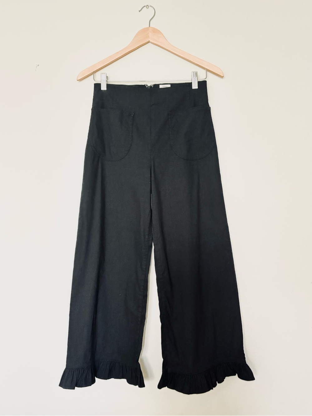 Maeve Anthropologie Black The Colette Ruffle Hem Wide Leg Pants 27P⁠